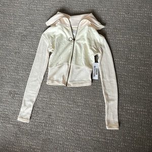 Urban Outfitters BDG Thea Ribbed Funnel Neck Track Top Ivory